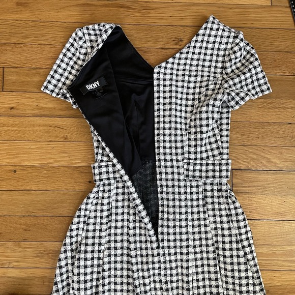 DKNY Women's Size 2 Black White Gingham Short Sleeve Fit And Flare Dress Stretch - Picture 7 of 9
